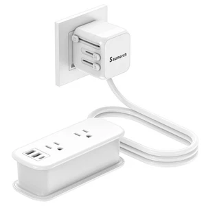 Universal Travel Adapter Power Strip: 2 AC Outlets, 3 USB Ports, 6ft Cord - U... - Bild 1 von 9