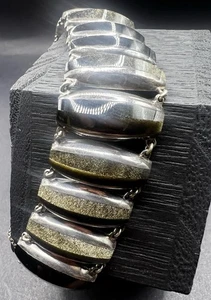 Vintage signiertes TAXCO Ledesma Sterlingsilber MCM schwarzer Turmalin modernes Armband - Bild 1 von 7