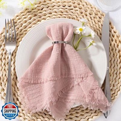 MLMC 6 Pack Dusty Pink Cloth Napkins with Fringe Boho Fall Linen Napkins Wash - Image 1 of 4