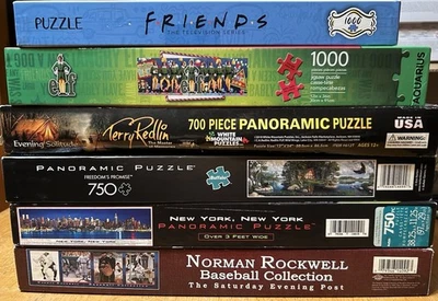 Lot Of 6 Puzzles Panoramic 750 Pieces, Buffalo, White Mountain, Aquarius, Etc - Image 1 of 4