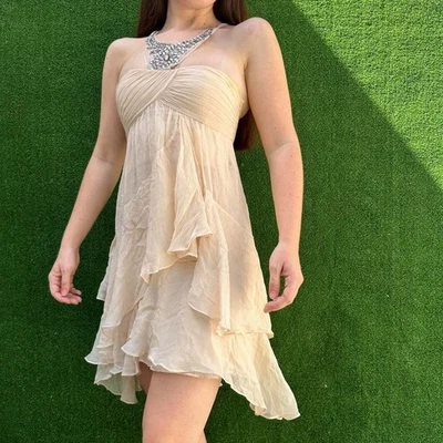 BCBG MAX AZRIA VANILLA JOYCE BEADED  Silk Fairy Core DRESS SIZE 0 XS - Image 1 of 4