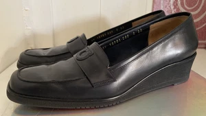 Salvatore Ferragamo Damen-Halbschuhe niedriger Keilabsatz schwarz Größe 8 2A Moosgummisohle - Bild 1 von 9