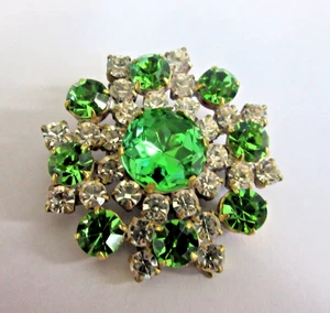 Schöner Tschechischer Vintage Stil Glas Strass Knopf Kristall & Peridot Grün - Bild 1 von 3