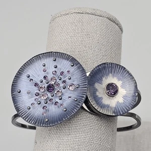 Brazalete Brazalete Abrazadera Starburst Cristal Púrpura Gunmetal Violeta Estrás 7" - Imagen 1 de 7