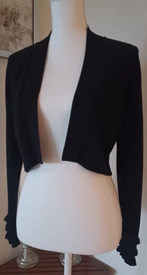 Suéter Bolero Negro Recortado Calvin Klein - Grueso Volantes Muñeca Talla S Foto 1 de 4