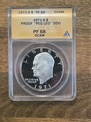 1971-S Silver Eisenhower Ike Dollar ANACS PF 68 DEEP CAM DDO & Peg leg VERY RARE - Image 1 of 4