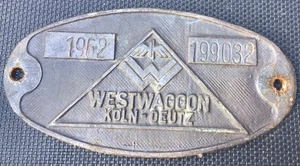 Placa de vagón builders plate WESTWAGGON Deutz muy buena, hierro - Imagen 1 de 1