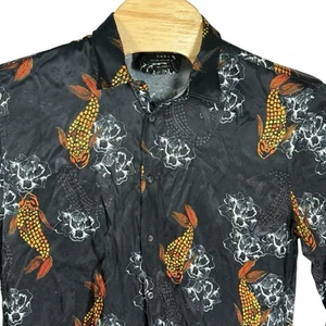 Zara Relaxed Fit Herren Large Viskose Koi Fisch Blumen Langarm Knopfleiste Hemd - Bild 1 von 4