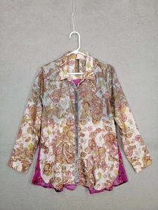 Aratta Silent Journey Ombre Floral Contrast Button Up Tunic Top Womens M Blouse - Picture 1 of 8