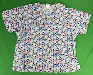 Medium Multi-Colored Polka Dot Peaches Scrub Shirt - Picture 1 of 8