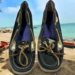 Sperry Boat Shoes Womens 10 M Black Gold Angelfish Glitter Top Sider 9542572 - Picture 1 of 8