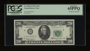 DBR 1963-A $20 FRN Cleveland Gem Fr. 2066-D PCGS 65 PPQ Serial D38008391A - Picture 1 of 2