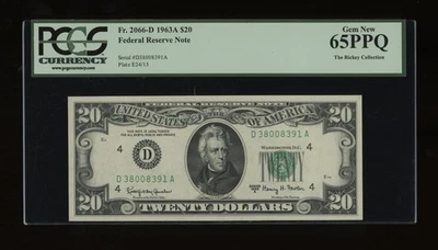 DBR 1963-A $20 FRN Cleveland Gem Fr. 2066-D PCGS 65 PPQ Serial D38008391A - Image 1 of 2