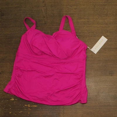 Anne Cole Womens Plus Size Shirred Tankini Top MYPT23301 Hibiscus Pink 16W - Image 1 of 4