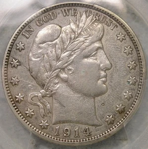 1914 BARBER LIBERTY HEAD SILVER HALF DOLLAR VERY SCARCE SEMI KEY PCGS AU DETAILS - Picture 1 of 6