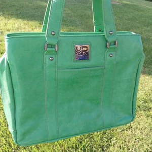 Kenneth Cole Reaction Green Leather Laptop Bag Duffel Size Big Bag Designer LG - Picture 1 of 24