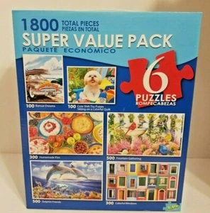 6 Colorful Puzzles By CraZArt 1800 Total Puzzle Pieces Birds, Dolphins,Puppy Car - Picture 1 of 2