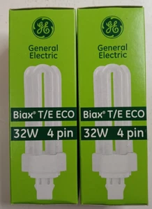 (2) GE Biax T/E ECO 32W 4 Pin CFL GX24q-3 General Electric Compact Fluorescent - Picture 1 of 4