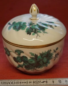 Meissen Zuckerdose grüne Blumen Goldrand d=10,5,h=12cm-handmade - Bild 1 von 4