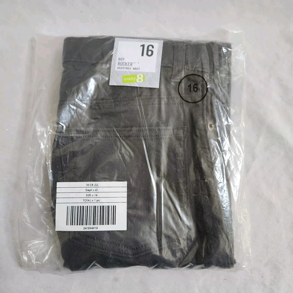 NUEVO Pantalones de mezclilla elásticos Crazy 8 Boys gris carbón, talla 16, cintura ajustable Foto 1 de 4