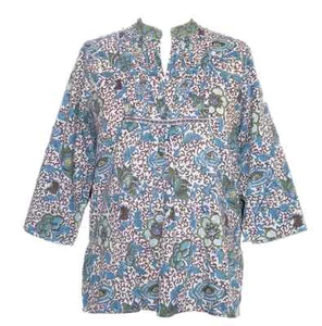 Anokhi Blue, Taupe, Green Top; 100% Cotton, 3/4 Sleeves - Picture 1 of 2