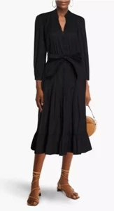 EUC Veronica Beard Dress 14 Black Midi Button Belted Izie V Prairie Lined Boho - Picture 1 of 14