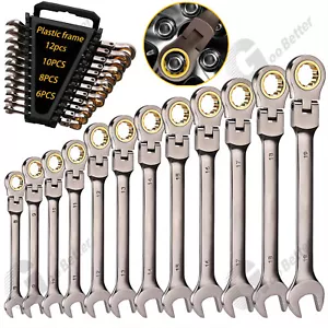 6-19mm Metric Flexible Head Ratcheting Wrench Combination Spanner Tool Set - Foto 1 di 28