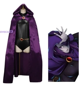DC Raven Women's Cosplay Costume Purple Bodysuit Cape Jumpsuit Cloak Outfit - Picture 1 of 12