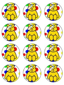 12 x Children in Need Pudsey 2" PAPEL DE ARROZ PREMIUM PRECORTADO Comestible Toppers para Pasteles - Imagen 1 de 1