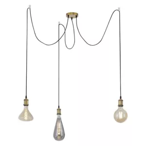 Pendelleuchte Messing max. 3 x 60W E27 Industrie Retro Lampe Textilkabel kürzbar - Bild 1 von 1