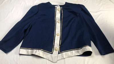 Blusa De Colección Leslie Fay Botón Delantero Mujer Hombro Acolchada Azul Dorado Talla 24WP Foto 1 de 4