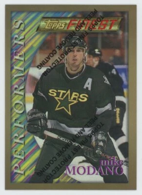 1995-96 TOPPS FINEST Mike Modano PERFORMERS REFRACTOR GOLD (RARE) #128 - Image 1 of 2
