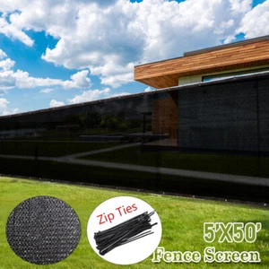 5'x50' Black Windscreen Privacy Fence Screen Shade Cover Fabric Tarp Mesh Garden - Picture 1 of 13
