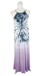 SHE & SKY Blue Purple Ombre Tie Dye Maxi Dress Sleeveless Beach Boho - Picture 1 of 8