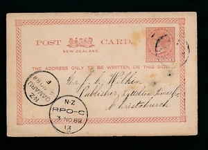 NEW ZEALAND QV STATIONERY 1888 RAILWAY POST OFFICE TRANSIT OAMARU...OTIAKE - Picture 1 of 1