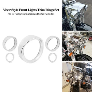 Chrome 7''Headlight +4.5'' Fog Light Cover+ Visor Style Trim Ring Fit For Harley - Picture 1 of 11