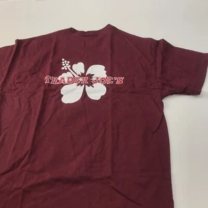 Trader Joe's Short Sleeve M Employee T-Shirt Hibiscus Size Medium Burgundy - Picture 1 of 3