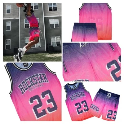 Rockstar 3XL Мужская Джерси трек комплект (шорты/майка) розовый/фиолетовый ретро 23 новый с Ярлыками - Изображение 1 из 4
