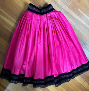 vtg Miss O Oscar de la Renta pink 100% silk SKIRT black lace 6 dress gown 1980s