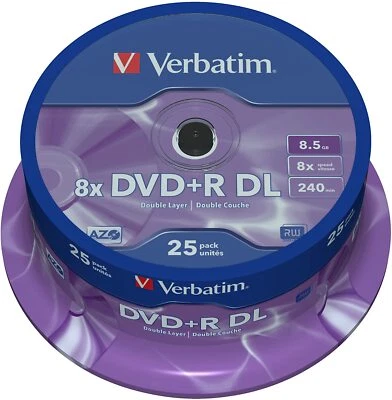 100 Verbatim Logo Dual Layer DVD+R 8x DL Double layer Blank Discs 8.5GB 43757 - Image 1 of 3