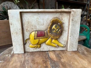 Antique Old Marble Stone Hand Carved Lion Figure Painted Beautiful Temple Panel - Picture 1 of 10