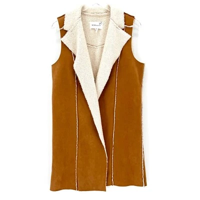 BCBGeneration Sherpa Knit Long Vest Faux Suede Size Small Longline Open Brown - Image 1 of 4
