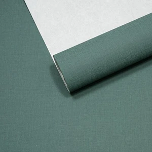 Plain Green Wallpaper Textured Linen Effect Paste The Wall Vinyl Lounge Bedroom - Picture 1 of 9