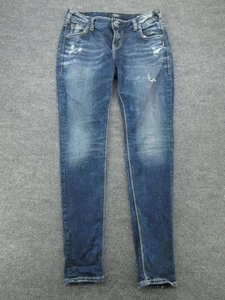 Silver Jeans Womens W27 L29 (FITS 32x32) Blue Girlfriend Super Stretch Distress - Picture 1 of 20