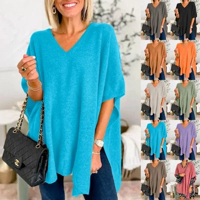 Ladies Batwing Sleeve Jumper Knitted Tops Casual Oversized Pullover Loose Shirts - Image 1 of 4