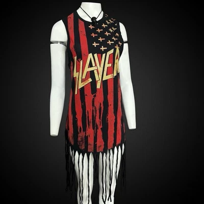 SLAYER 美国国旗重金属自行车背心 T 恤长衫连衣裙摇杆哥特 — 第 1/4 张图片