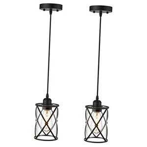 Glass Pendant Lights Kitchen Island 2 Pack, Black Mini Pendant Light with - Picture 1 of 7