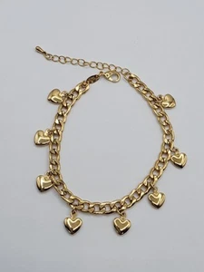 FALLON Jewelry Gold Plated Heart Curb Link Bracelet 8-10 In. Heart Charms - Picture 1 of 10