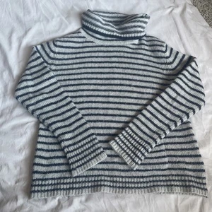 Jigsaw women’s blue & Cream stripe wool Alpaca blend roll neck jumper size M - Picture 1 of 8