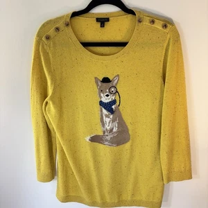 Talbots senfgelber Gentleman Fuchs Pullover Neuheit Strick Größe Medium leicht - Bild 1 von 6